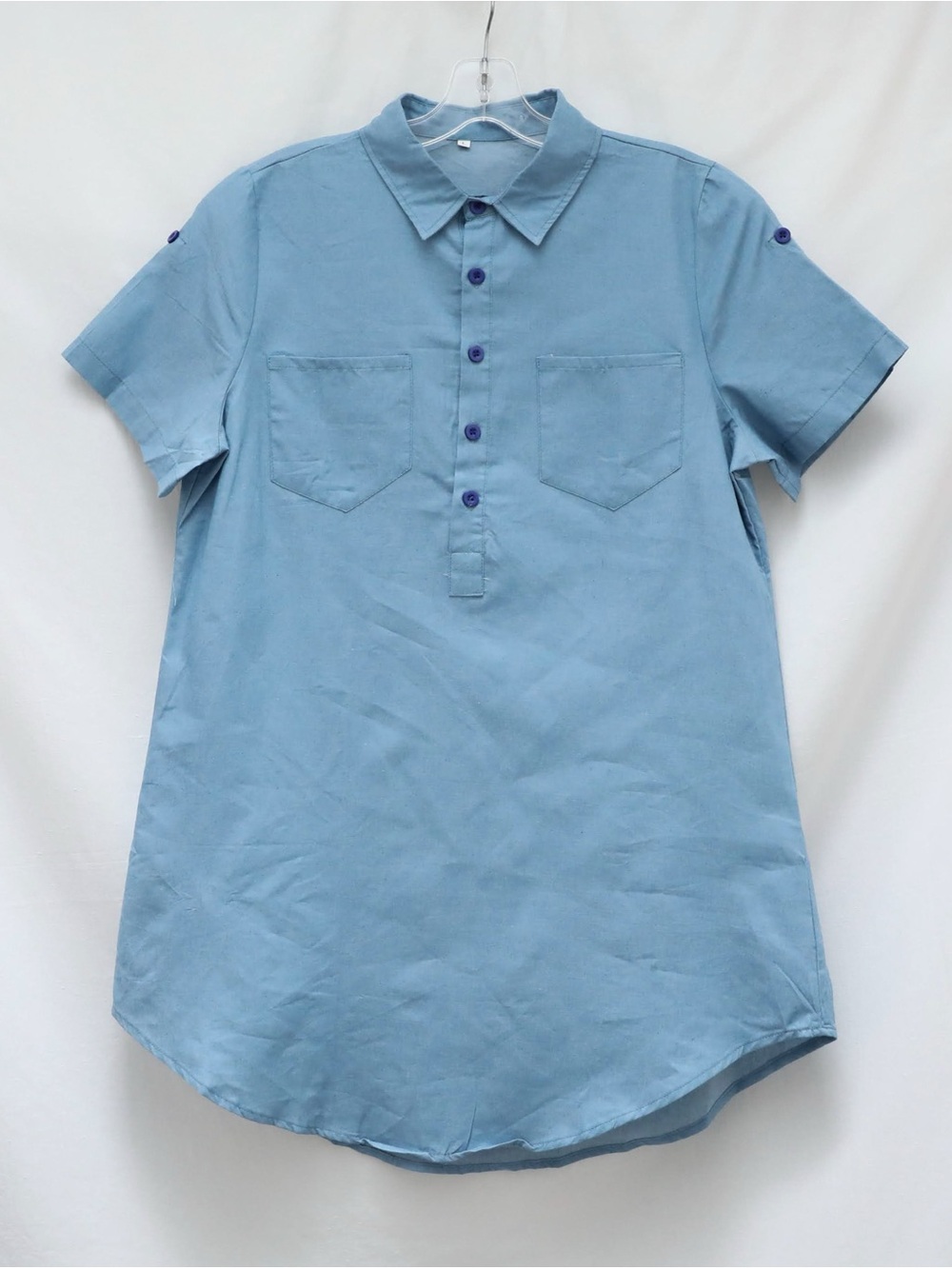 NWOT chambray shirt dress tunic pockets short mini cotton blue new Large L
